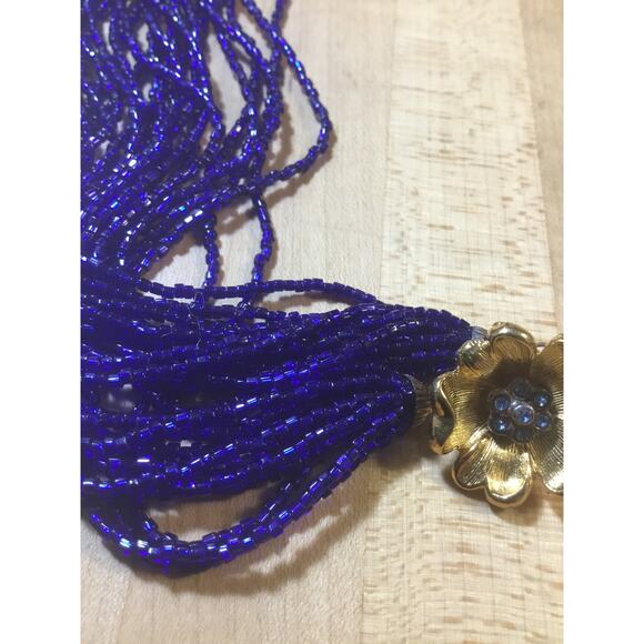 Valjean Vintage Iridescent Cobalt Blue Micro seed bead multistrand long necklace - Picture 9 of 10